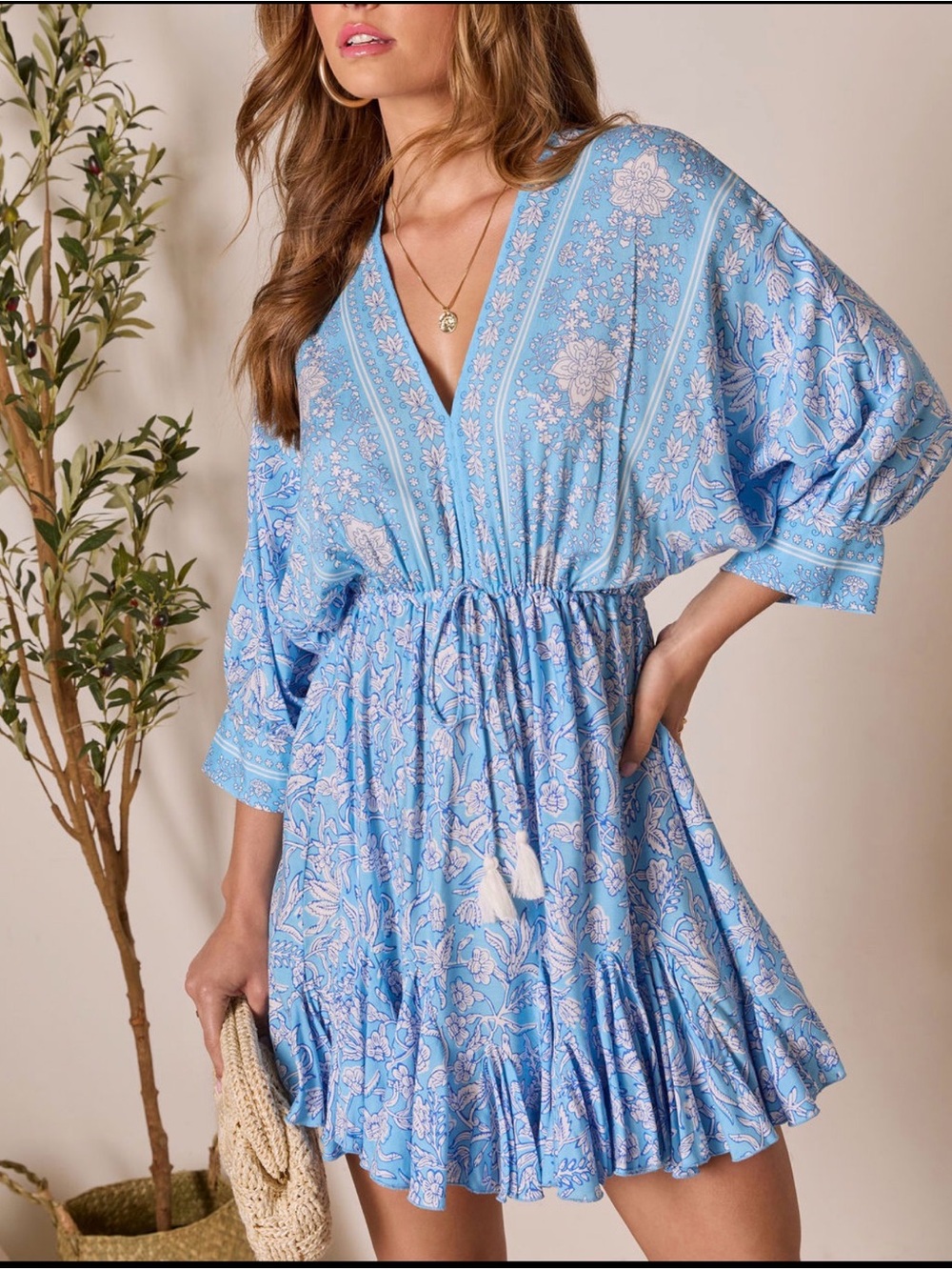 VICI Athena Floral Tassel Tie Mini Dress